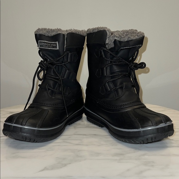 London Fog Black Snow Boots with Gray Lining Size 3 - Picture 3 of 8